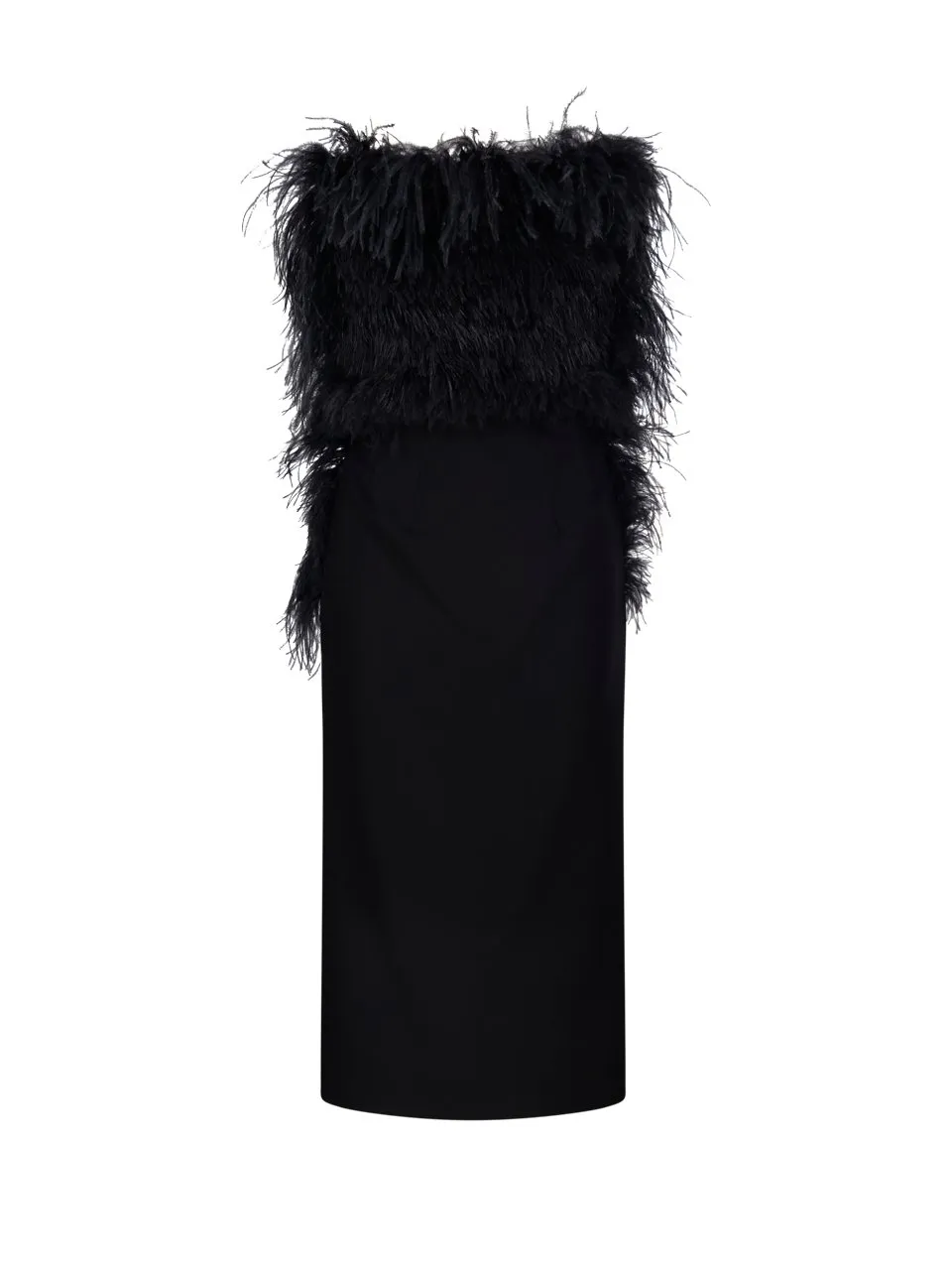 Feather-Trimmed Strapless Gown