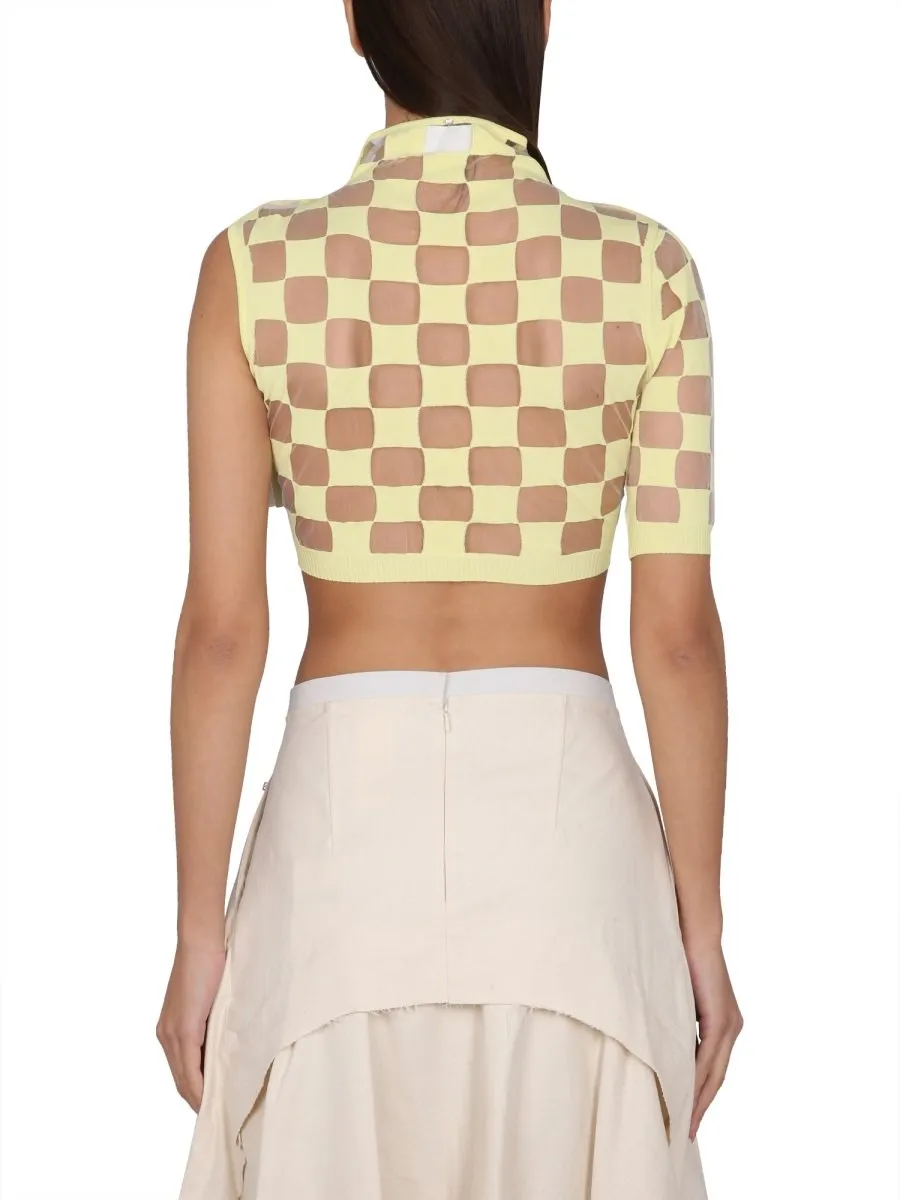 Checkerboard Knit Crop Top