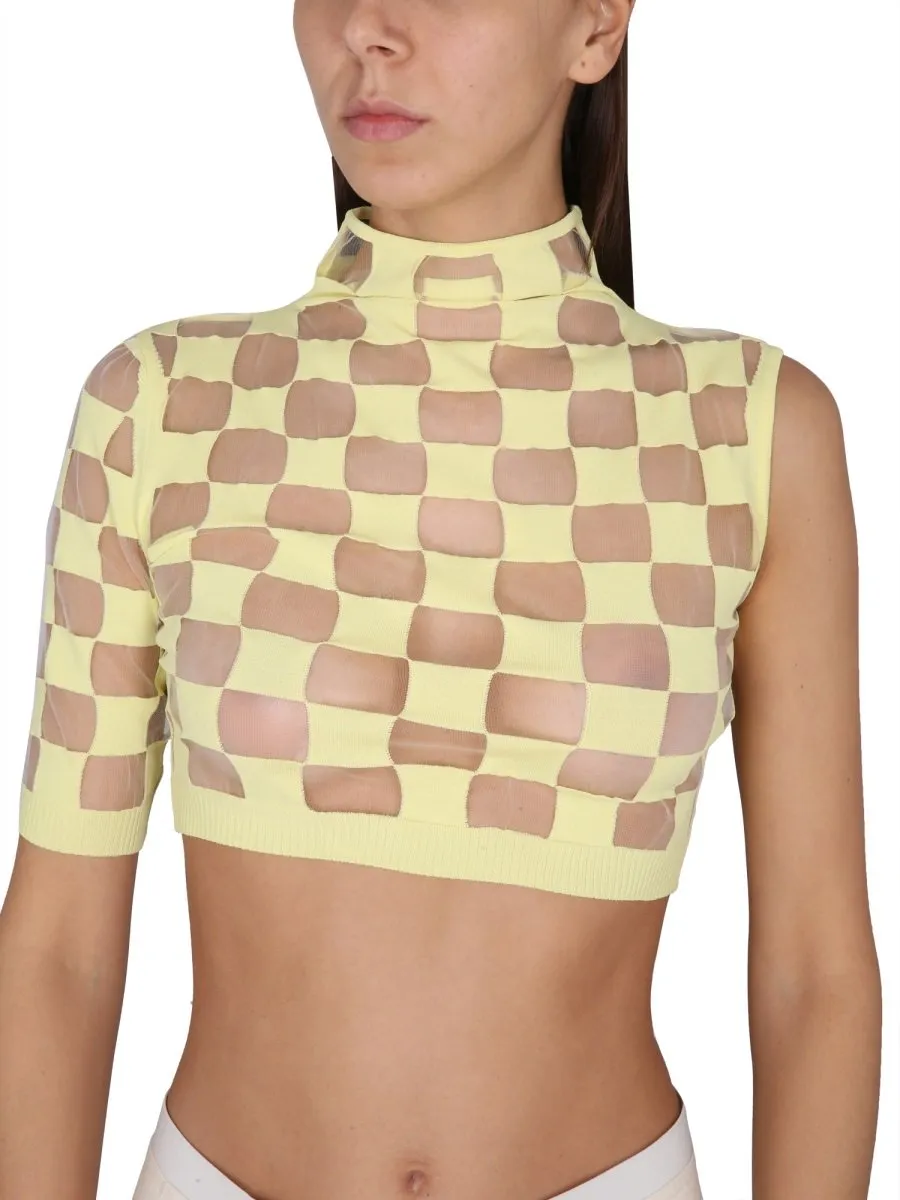 Checkerboard Knit Crop Top