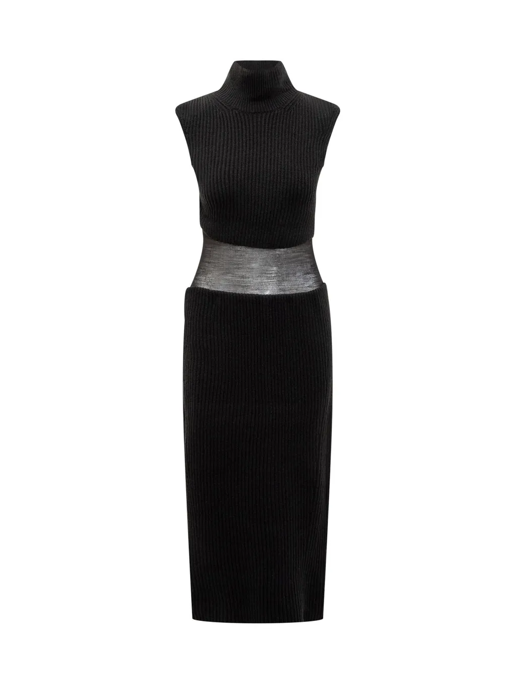 Ribbed Turtleneck Dress With Cut-Outs