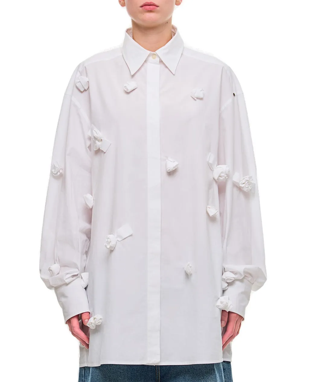 Oversized Shirt With Rose AppliquÉS