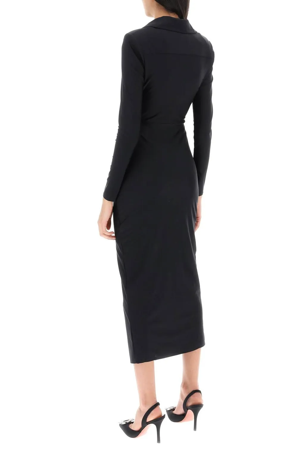 Ruched Button-Front Midi Dress
