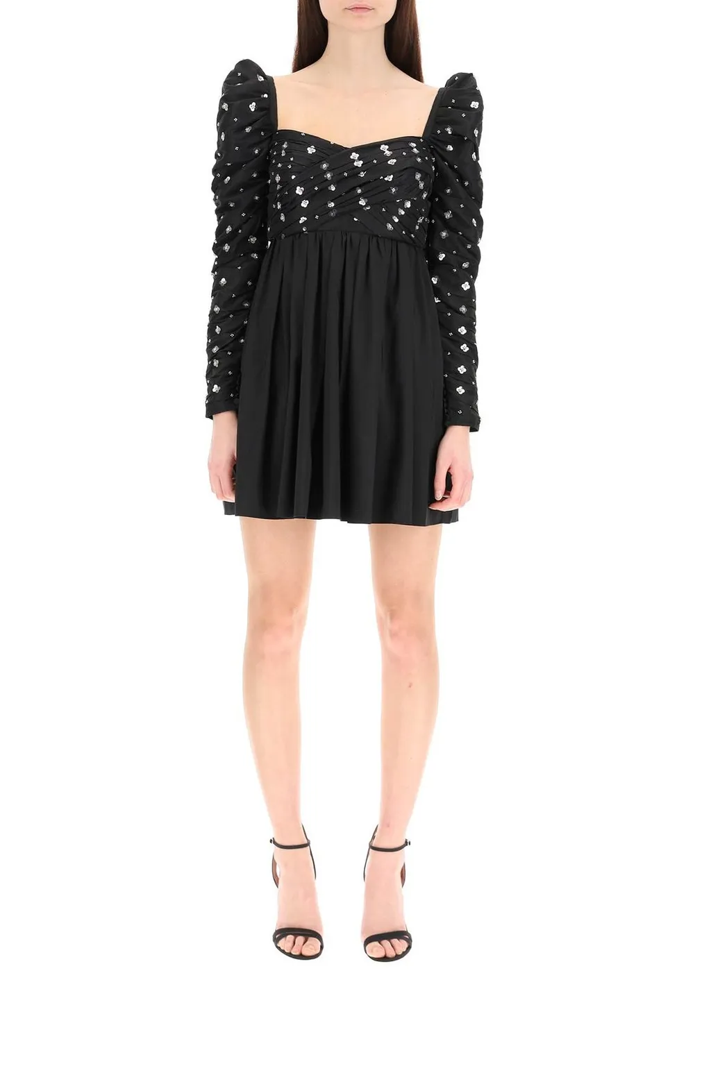 Dress With Puff Sleeves And Floral Sequins