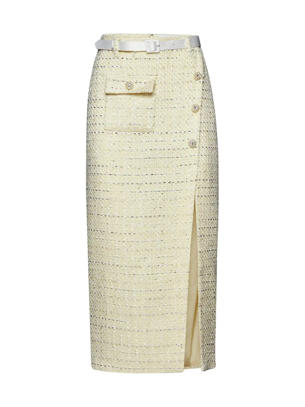 Tweed Midi Skirt With Belt