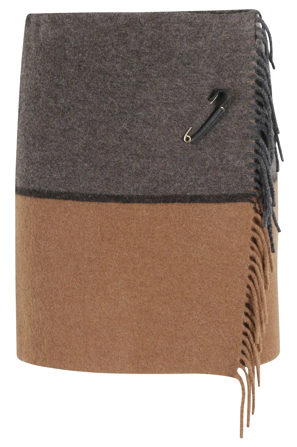 Colorblock Wool Blend Mini Skirt With Fringe