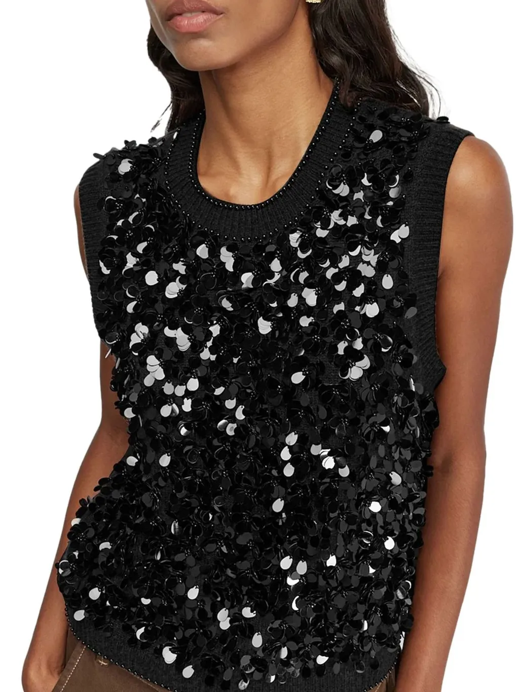 Sleeveless Sequin Embellished Knit Top