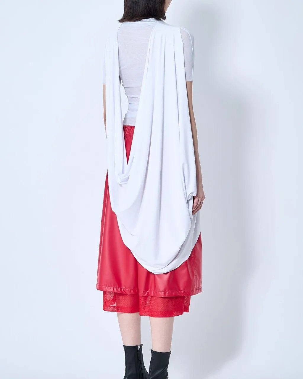 Asymmetrical Draped Top With Mesh Sleeves