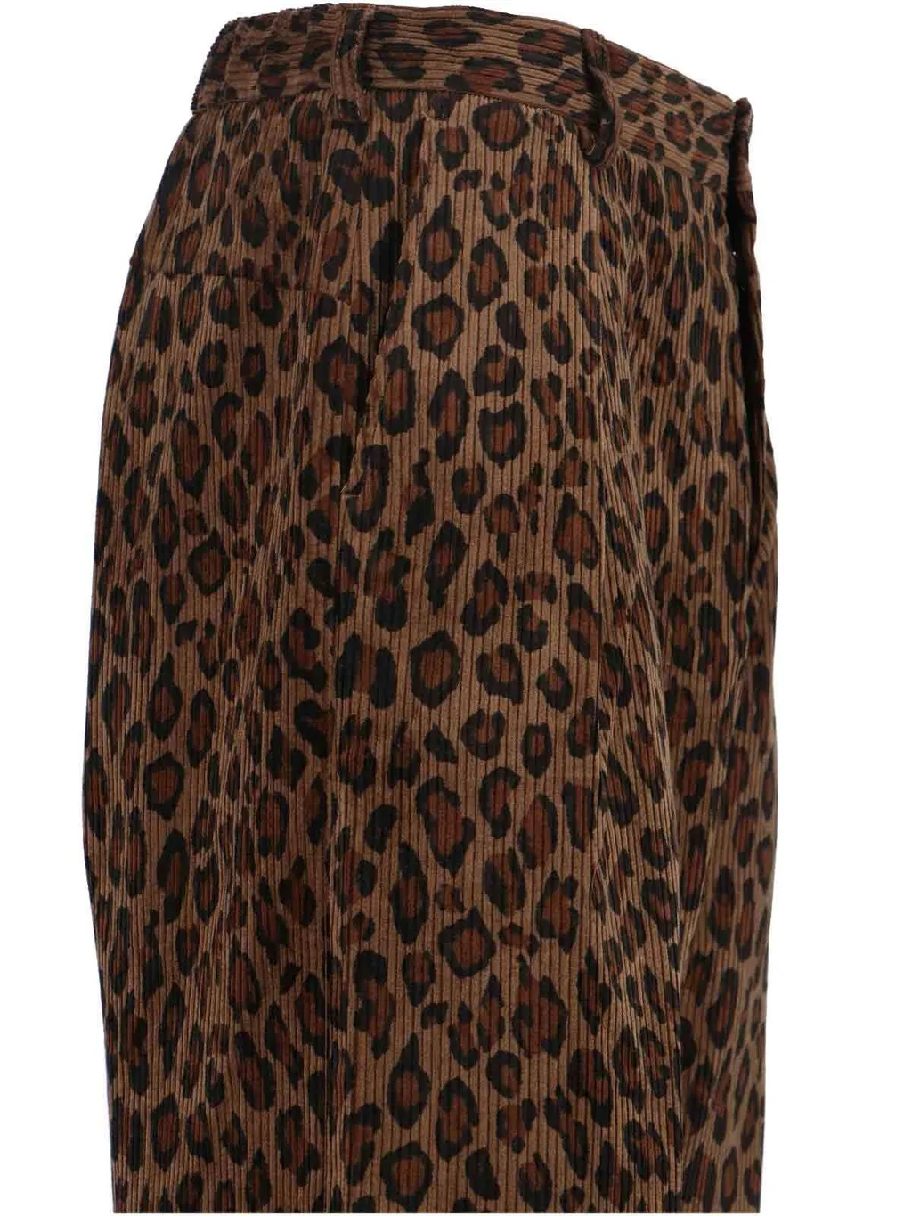 High-Waisted Leopard Print Corduroy Trousers