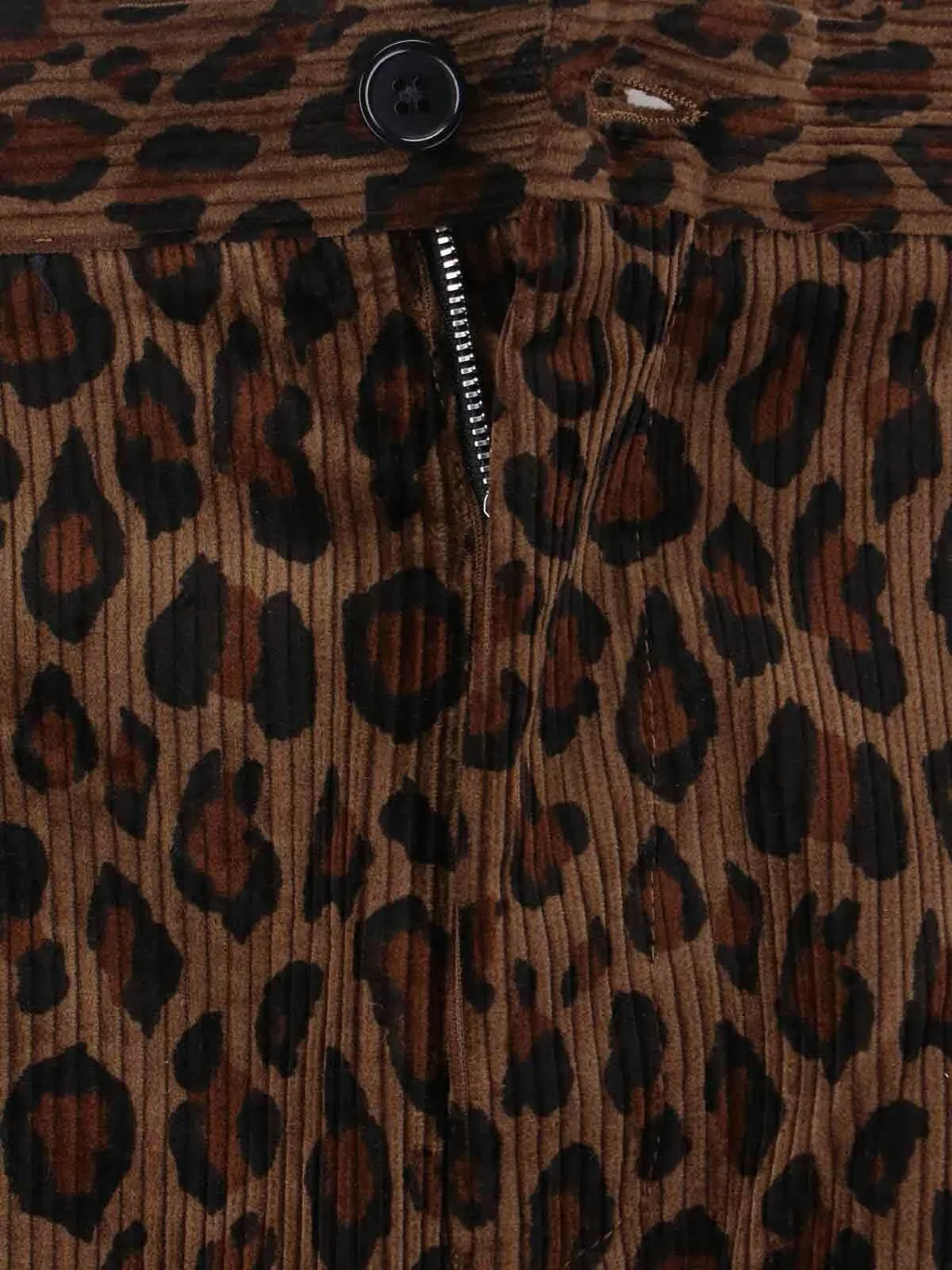 High-Waisted Leopard Print Corduroy Trousers