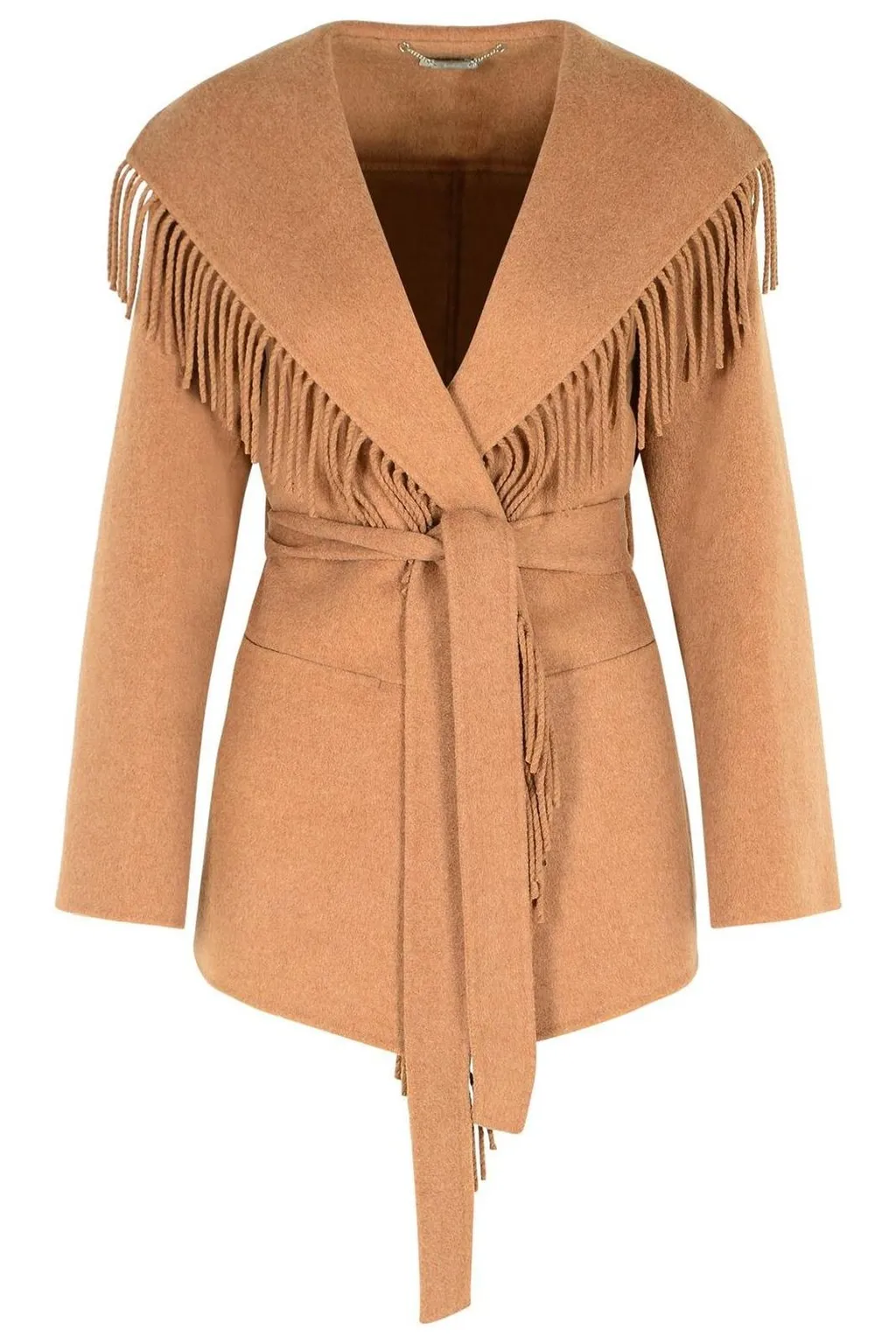 Wool Blend Coat With Fringe