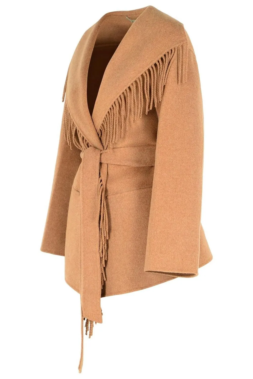 Wool Blend Coat With Fringe