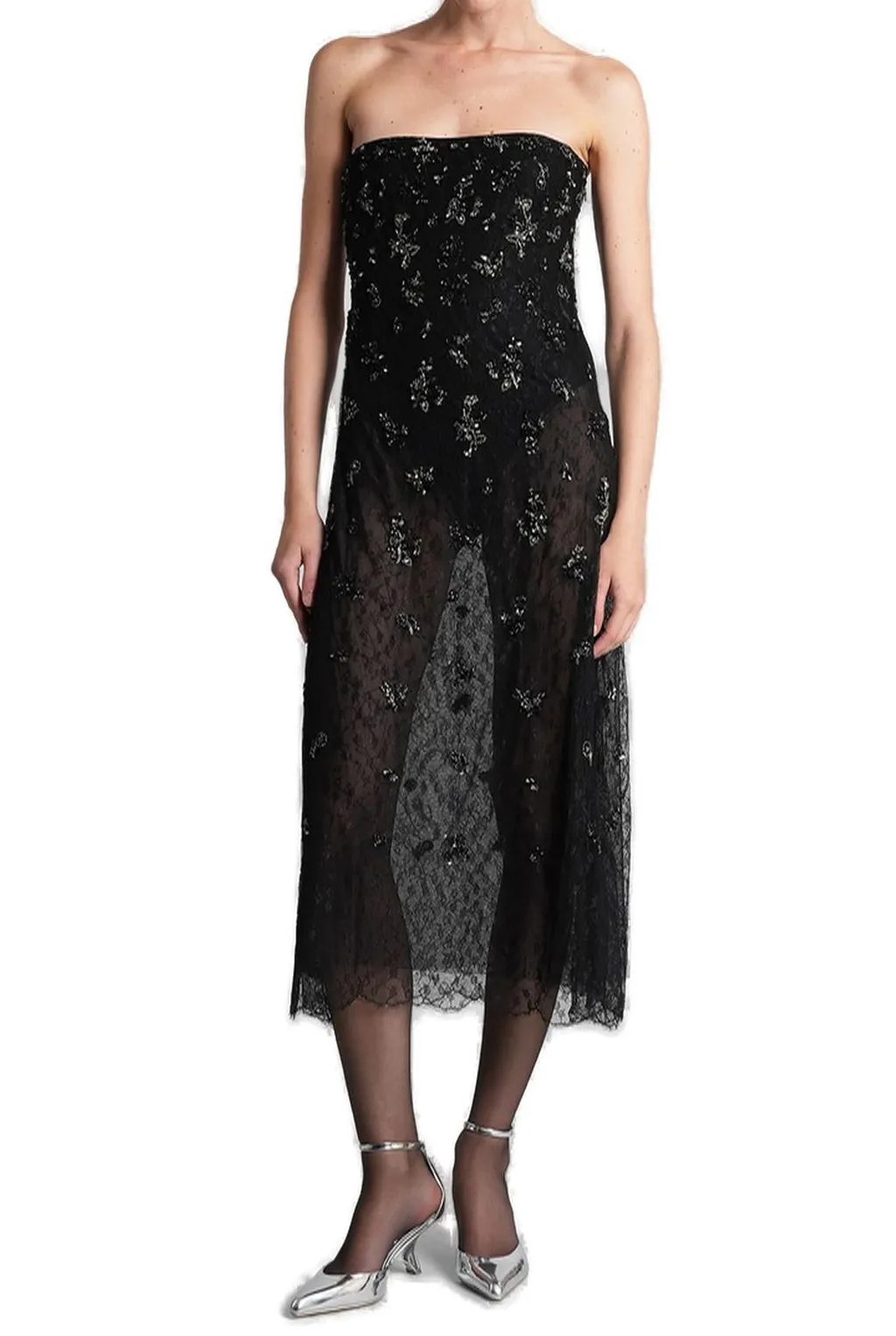 Strapless Embellished Lace Dress