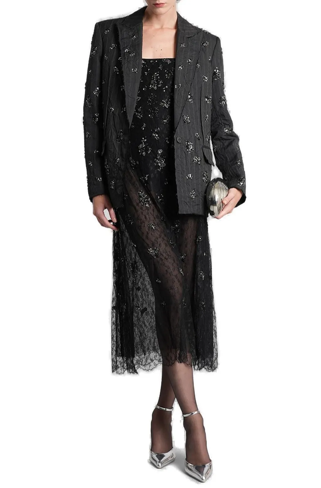 Strapless Embellished Lace Dress