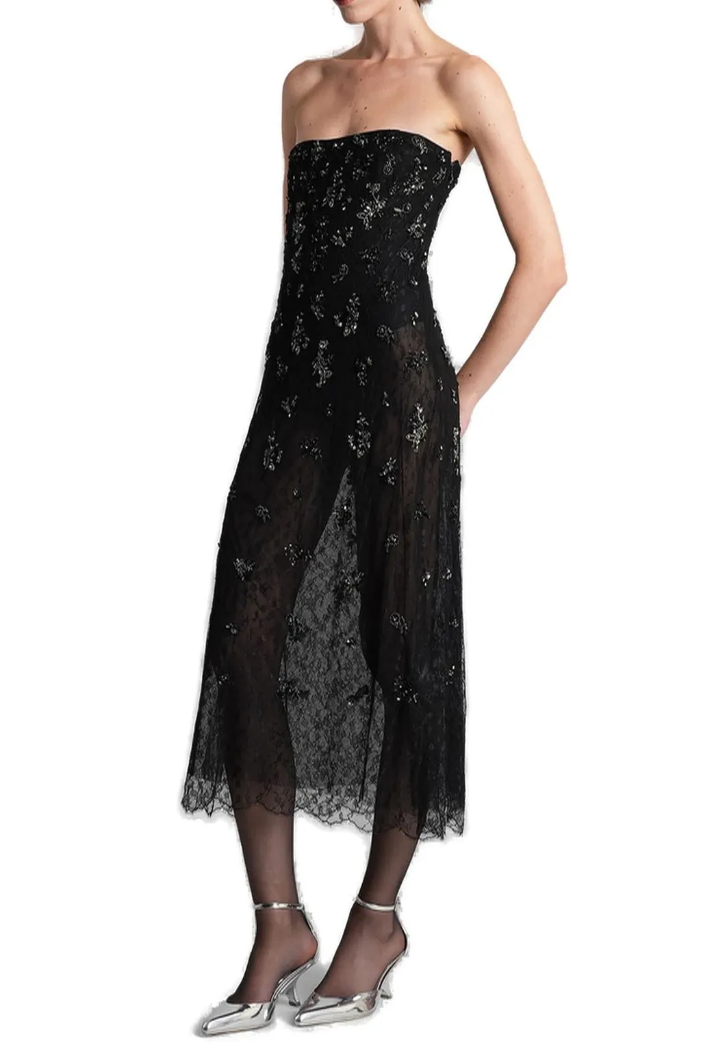 Strapless Embellished Lace Dress