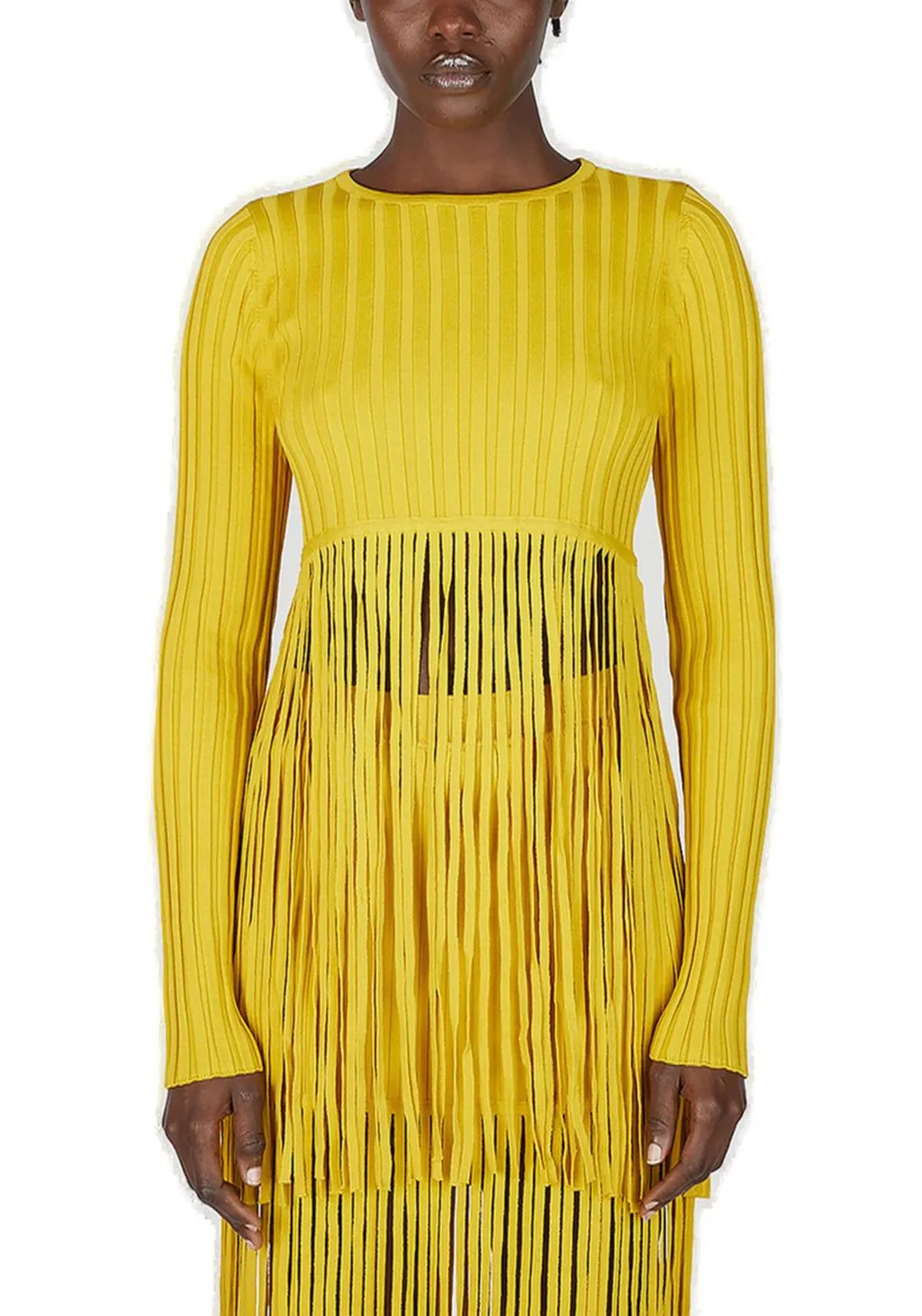 Ribbed Knit Tunic With Fringe
