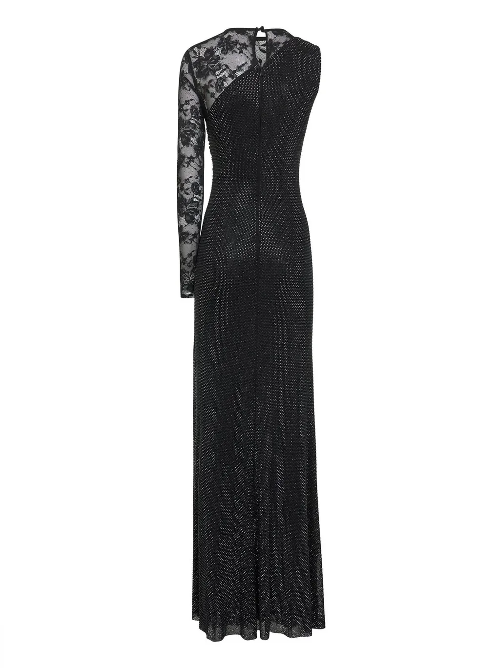One-Shoulder Sequined Gown With Lace Details