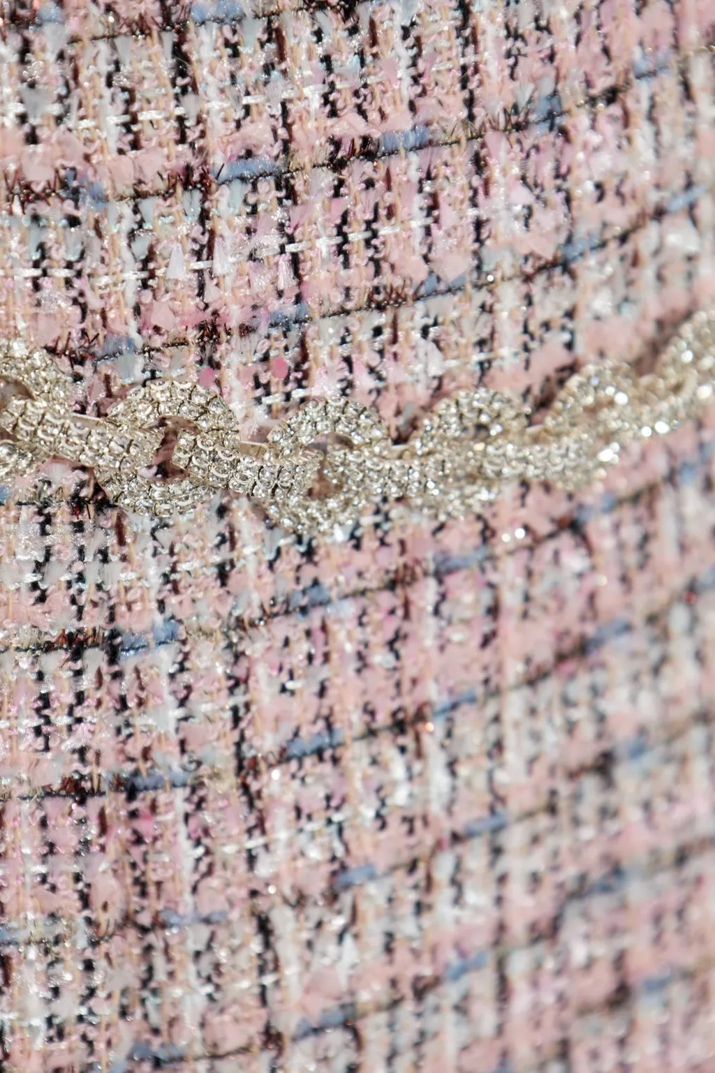 Pleated Tweed Mini Skirt With Chain Belt