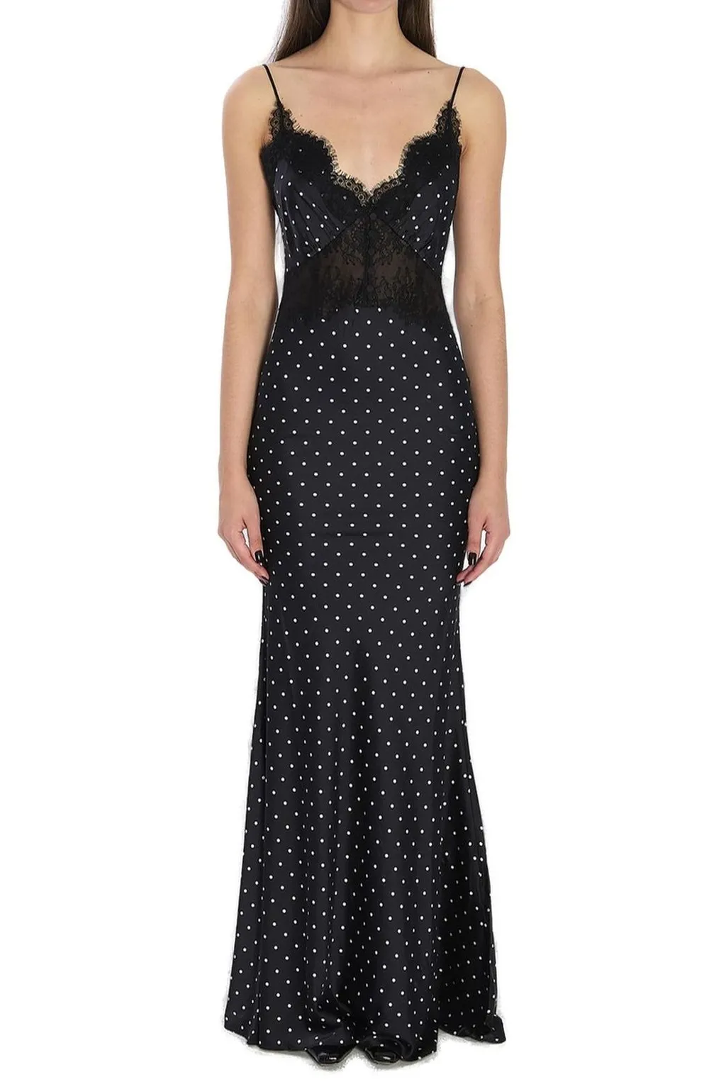 Polka Dot Lace Trim Maxi Dress