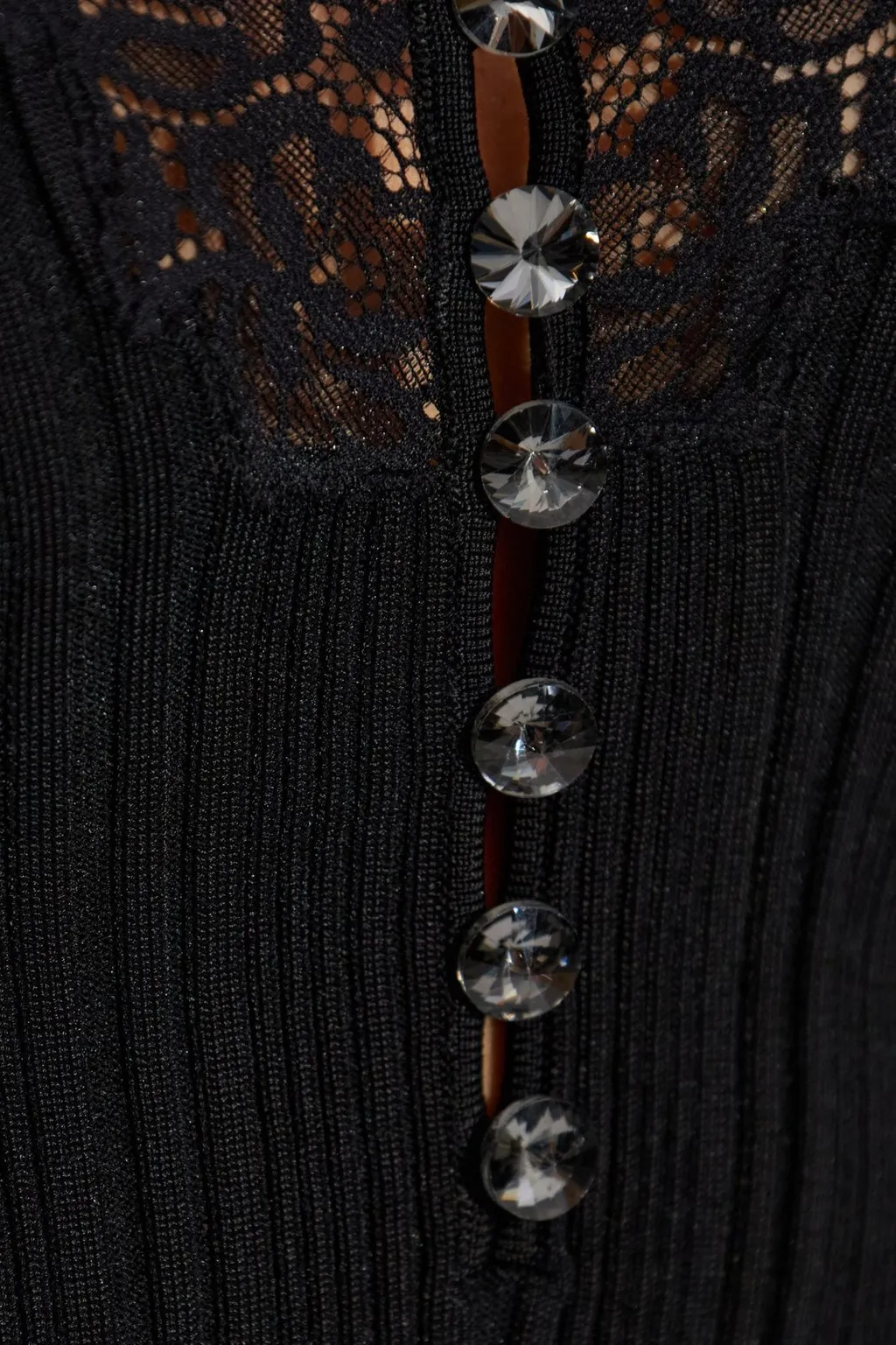 Ribbed Knit Cardigan With Lace Trim