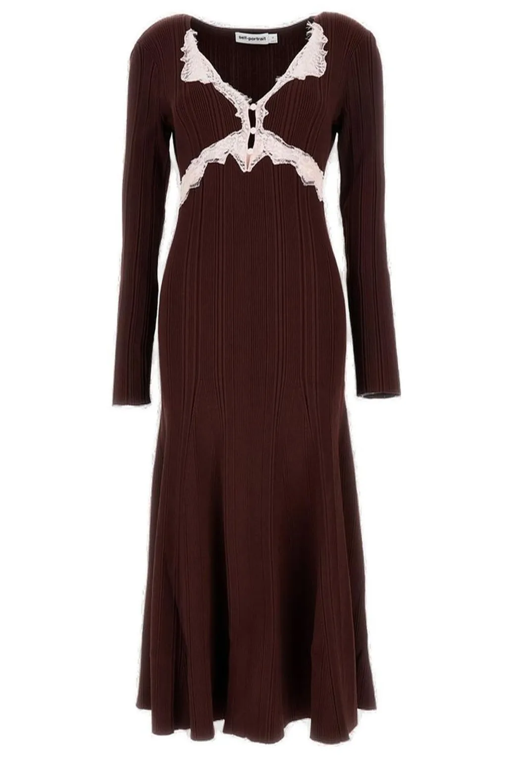 Ribbed Knit Midi Dress With Lace Trim