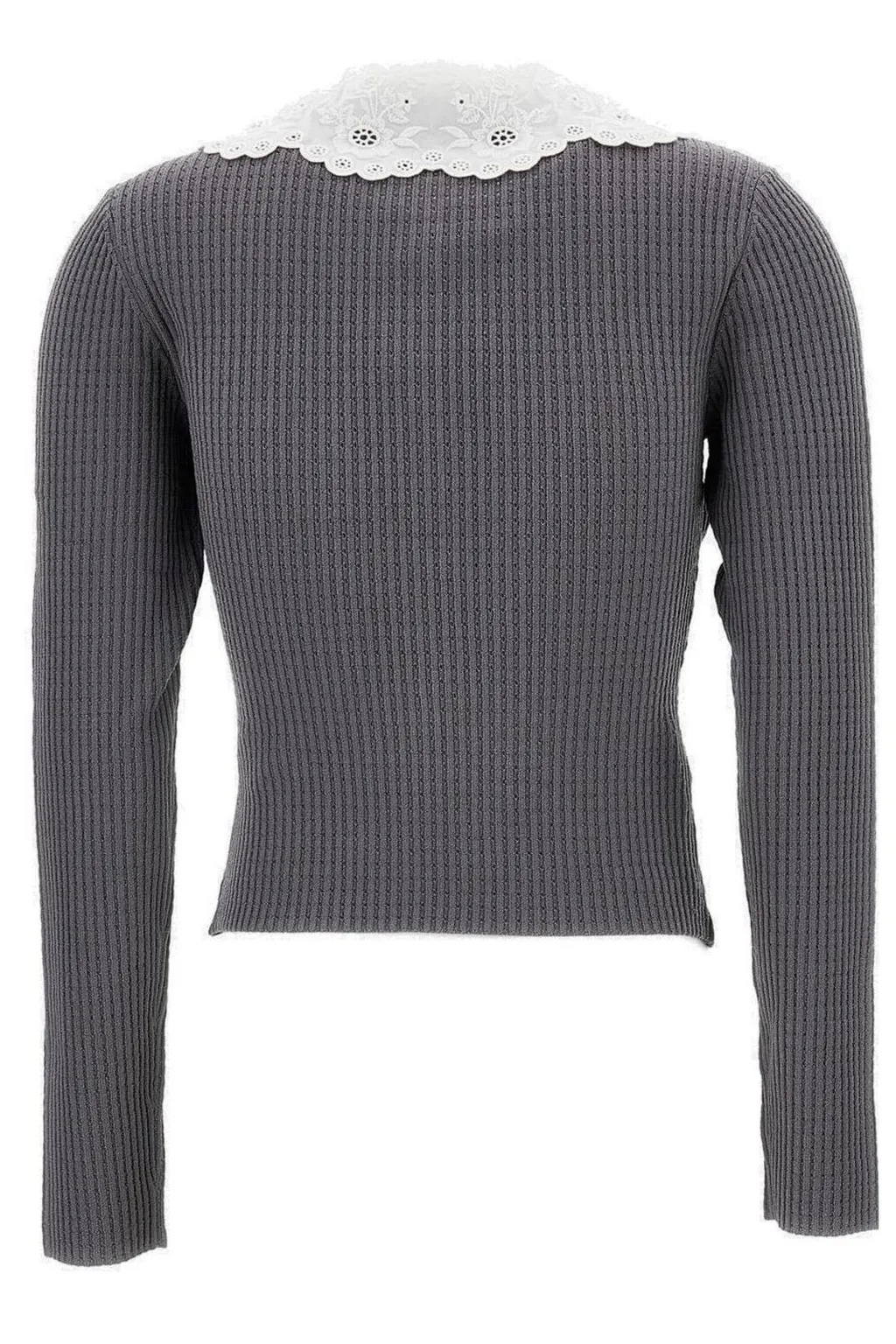 Ribbed Knit Sweater With Peter Pan Collar