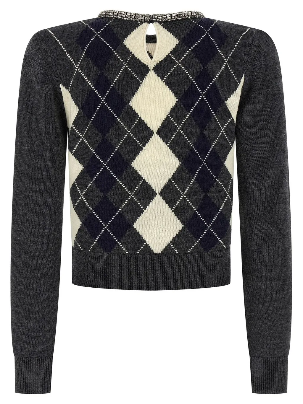Argyle Knit Sweater With Embellished Collar