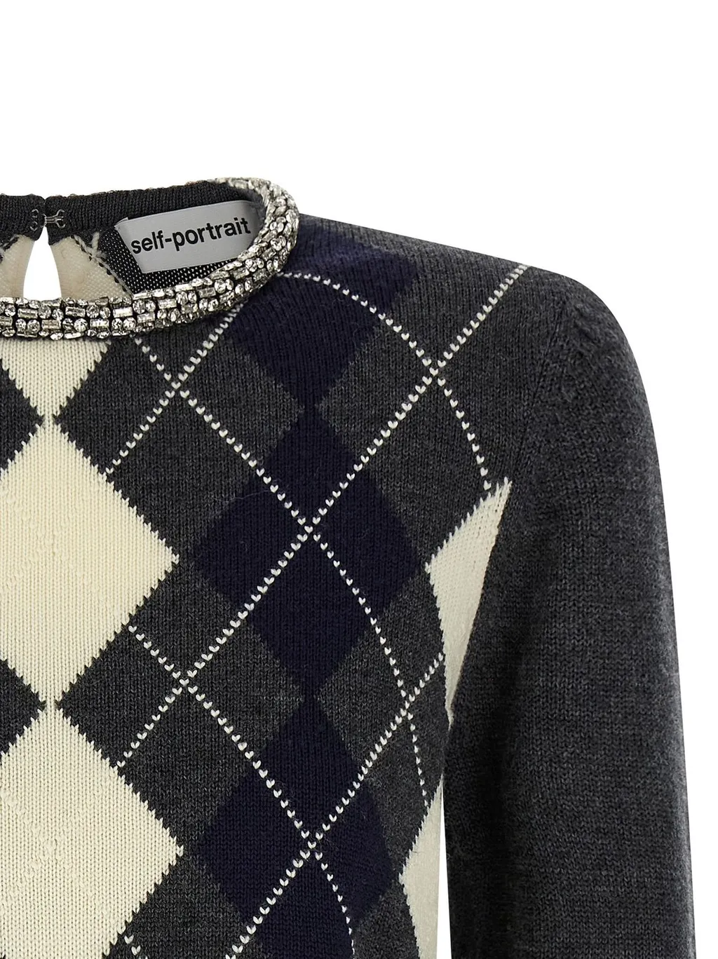 Argyle Knit Sweater With Embellished Collar
