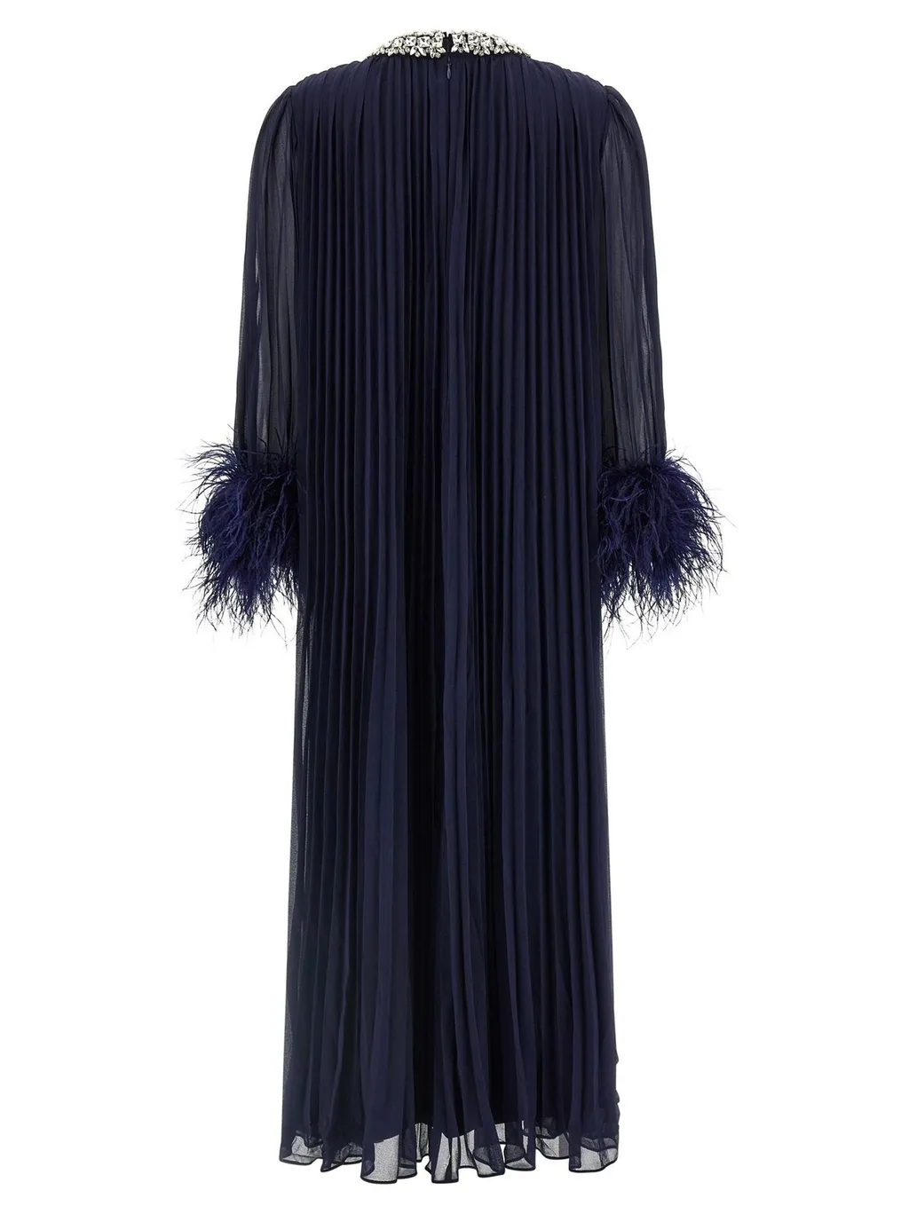 Pleated Maxi Dress With Feather Cuffs