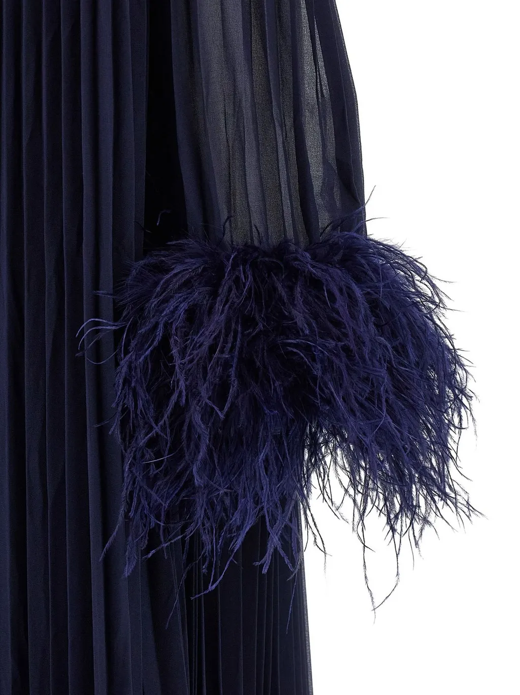 Pleated Maxi Dress With Feather Cuffs