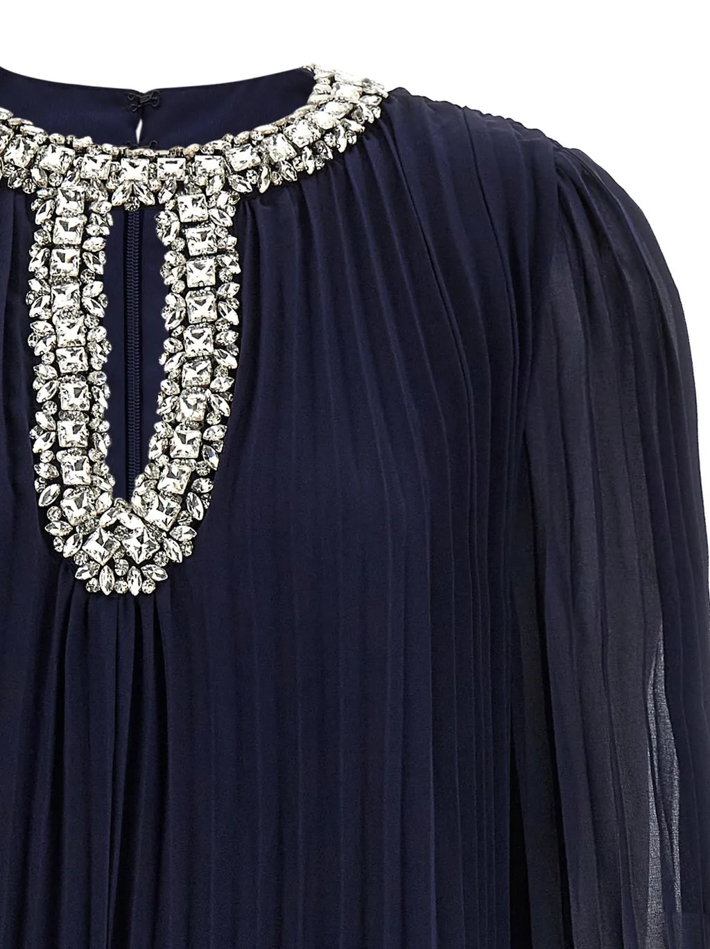 Pleated Maxi Dress With Feather Cuffs