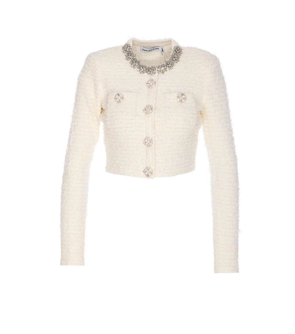 Cropped Tweed Cardigan With Embellished Collar
