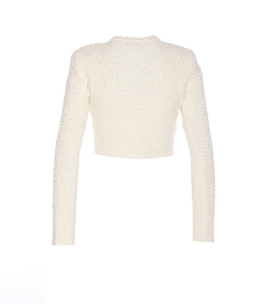Cropped Tweed Cardigan With Embellished Collar