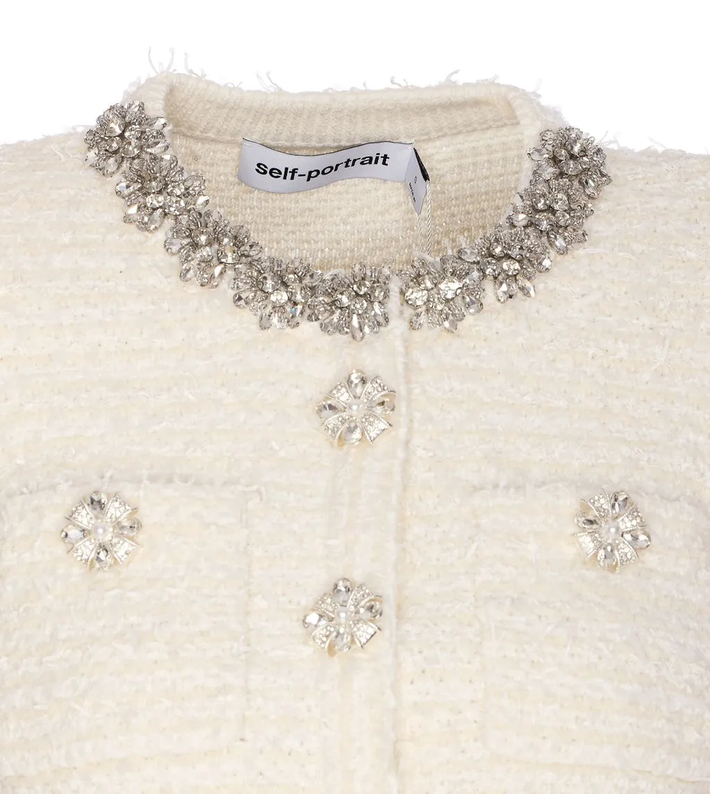 Cropped Tweed Cardigan With Embellished Collar