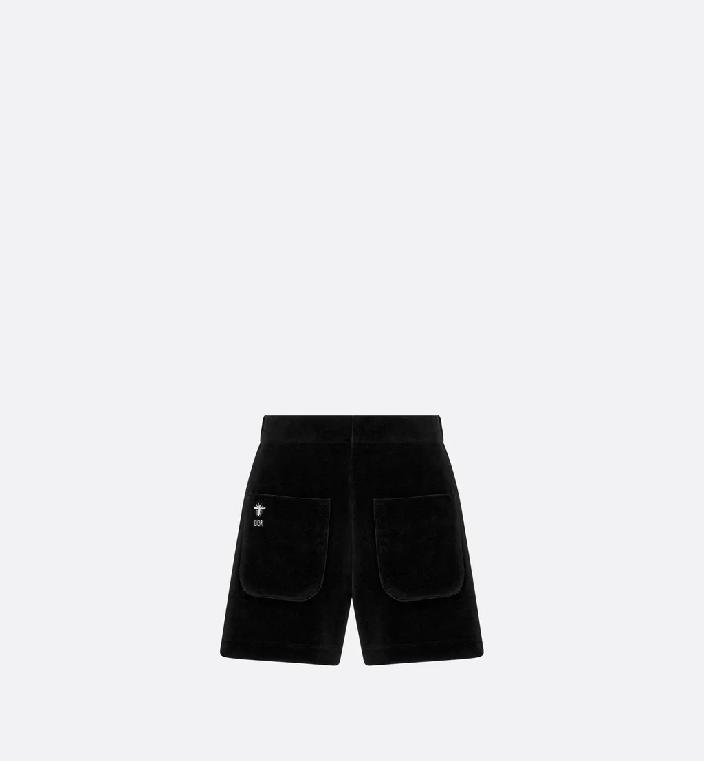 Velvet Shorts With Bee Embroidery