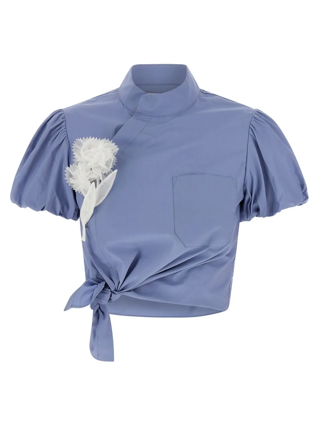 Cropped Shirt With Flower Applique