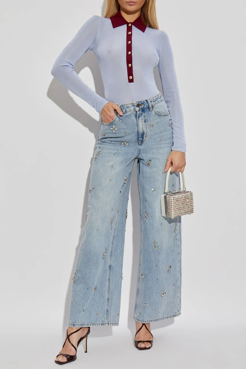 Wide-Leg Jeans With Floral Embellishments