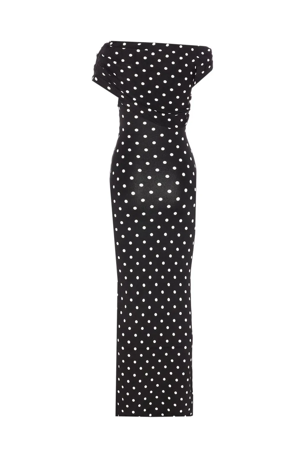 One-Shoulder Polka Dot Maxi Dress