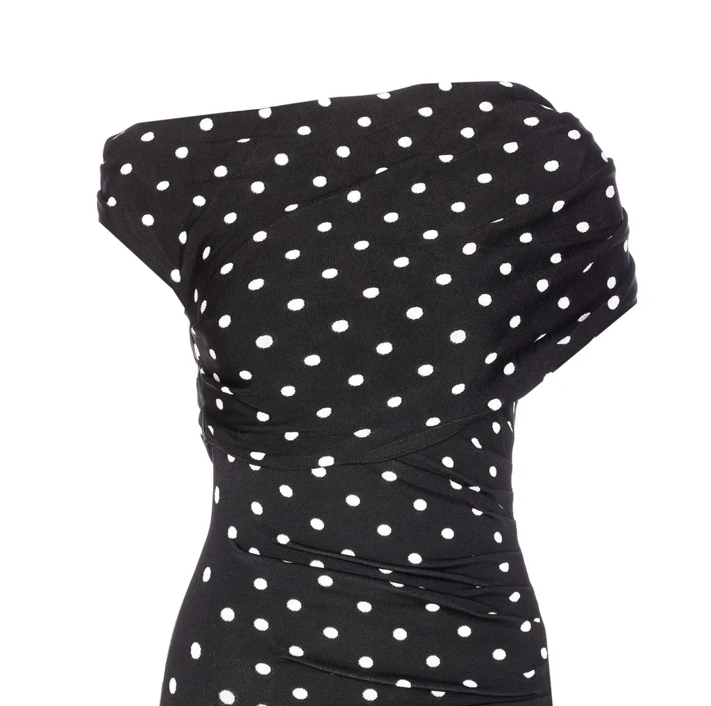 One-Shoulder Polka Dot Maxi Dress