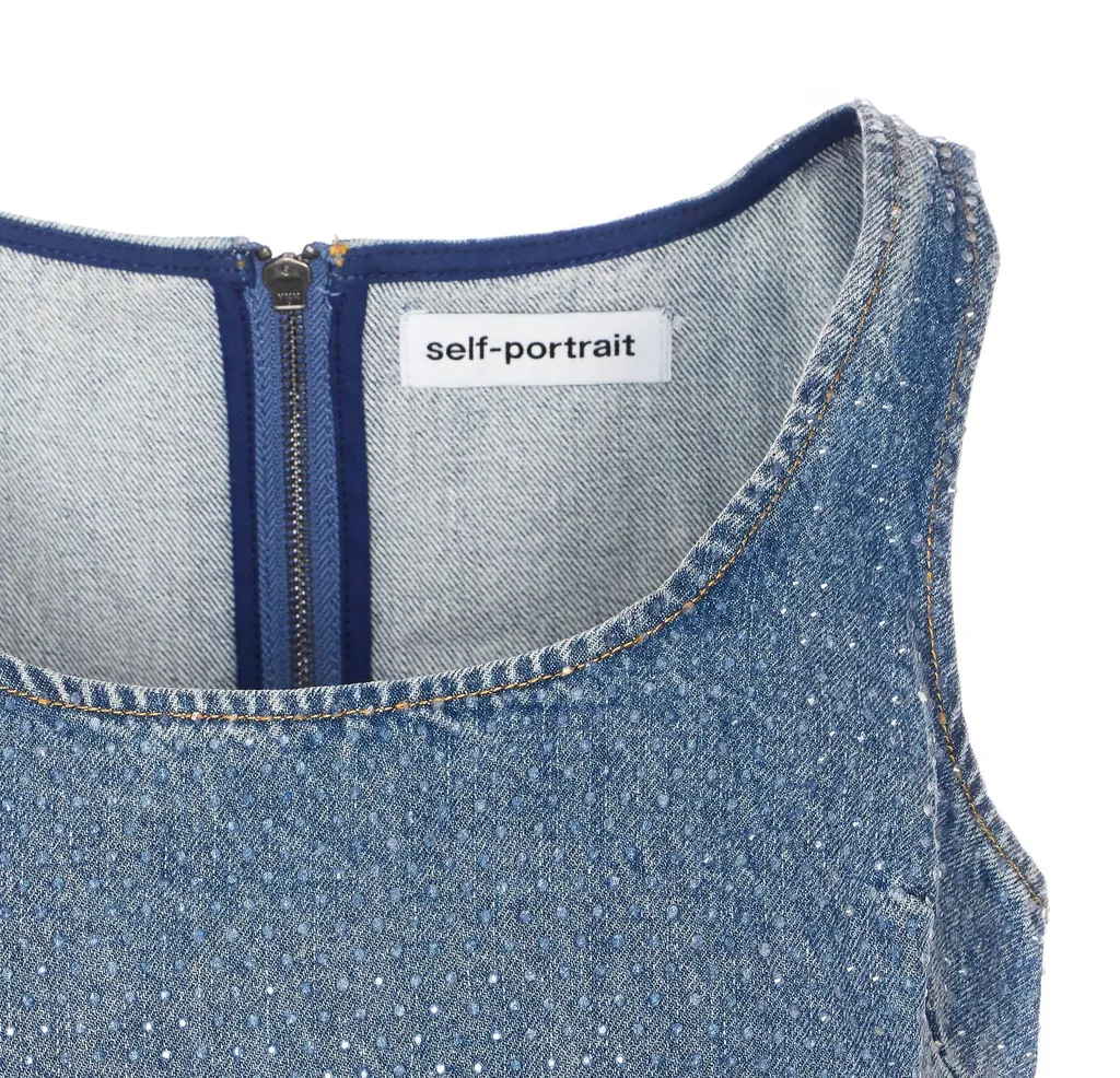 Denim Crop Top With Rhinestones