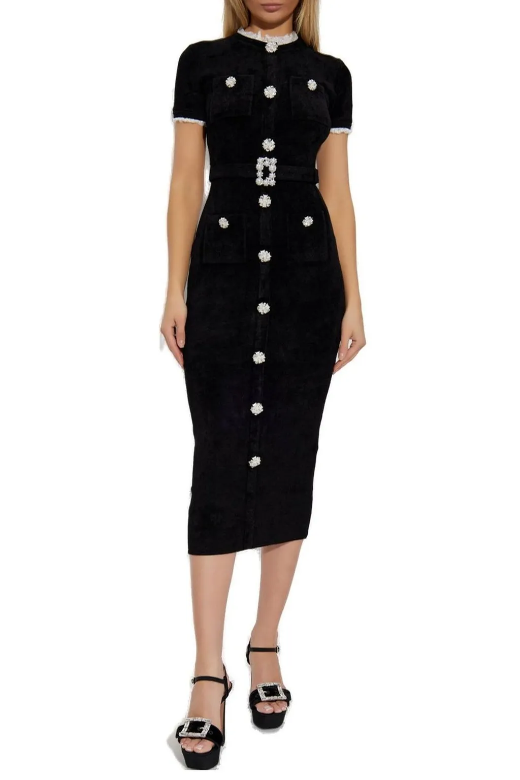 Button-Front Midi Dress