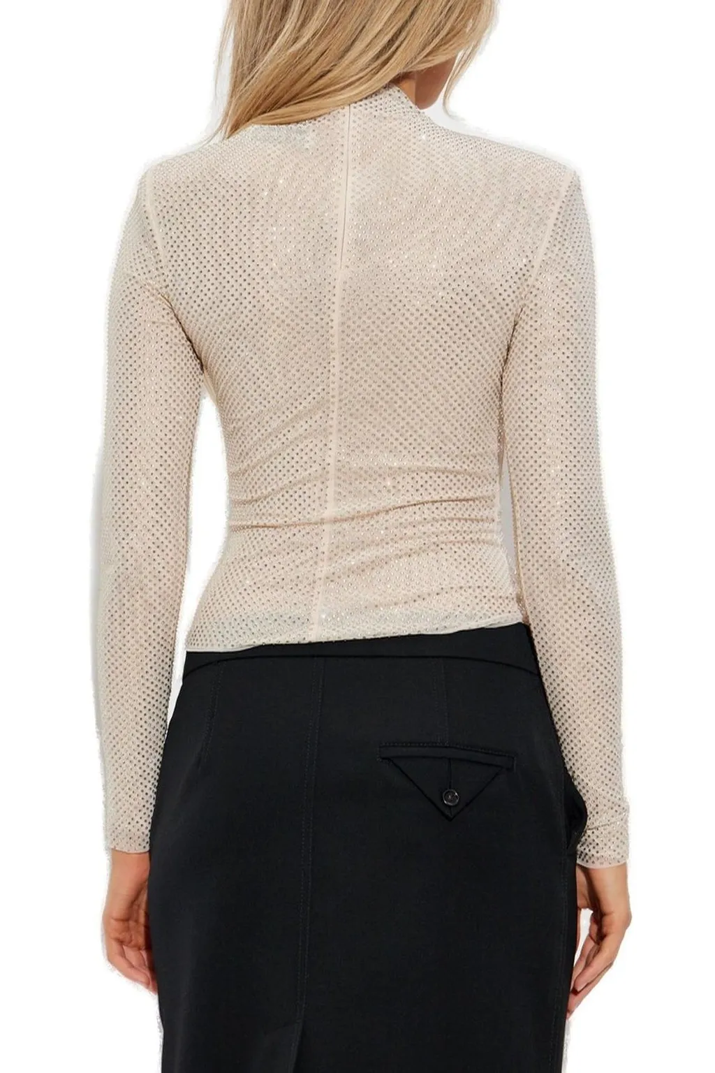Long Sleeve Ruched Mesh Top