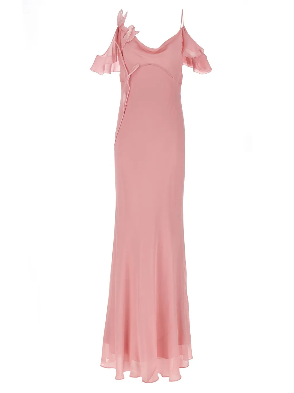 Ruffled Cold Shoulder Gown