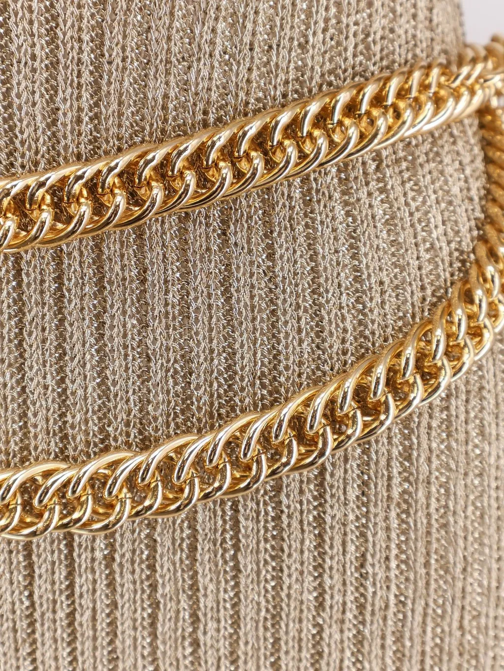 Ribbed Knit Midi Dress With Chain Belt