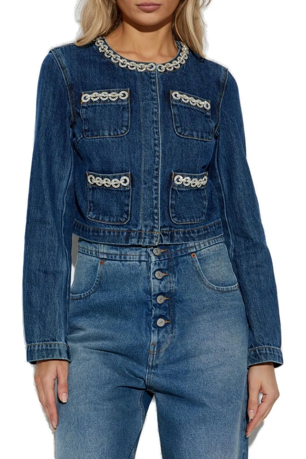 Denim Jacket With Embellished Trim