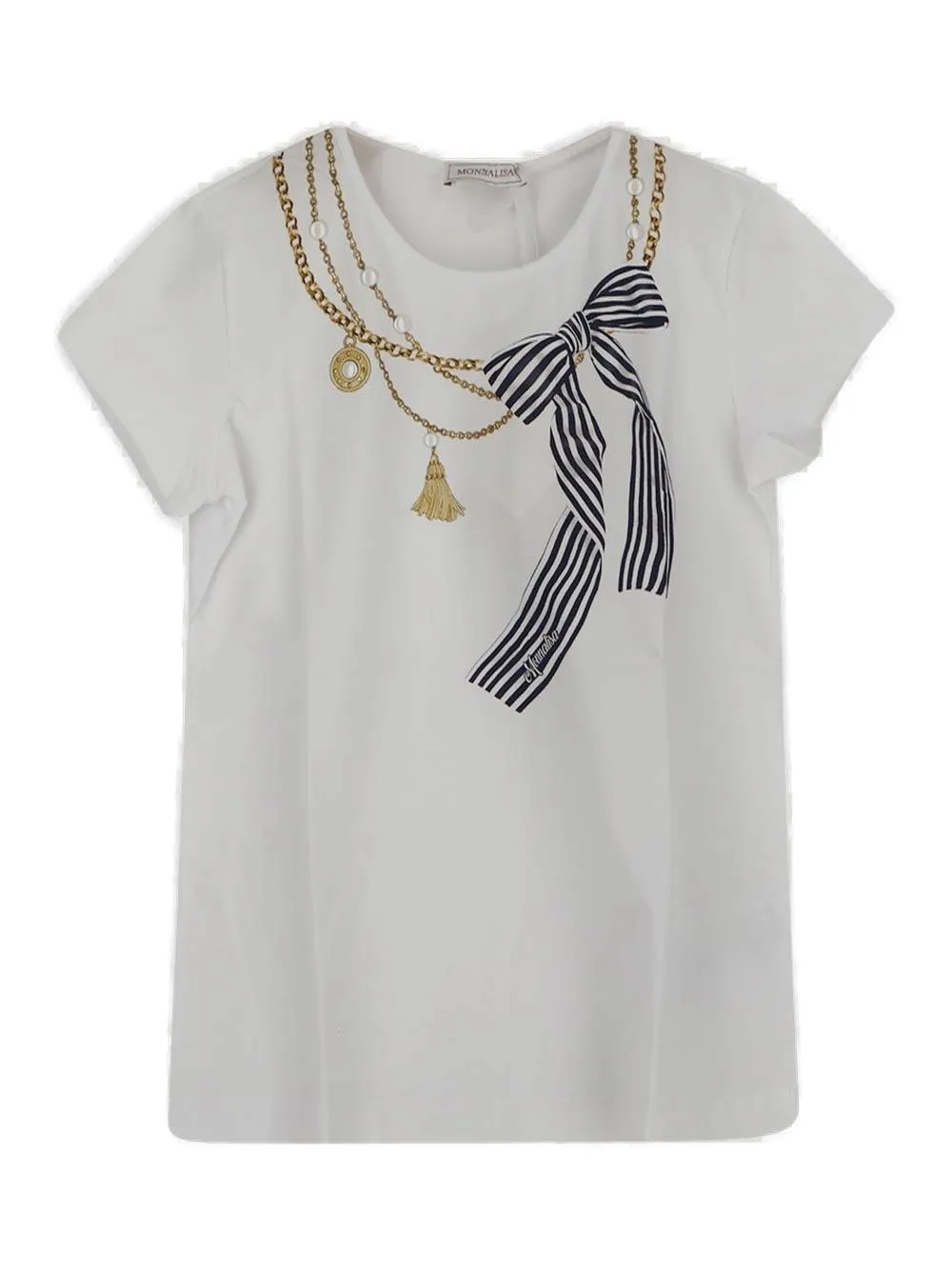 Monnalisa Chain-Detailed Bow-Printed Crewneck T-Shirt