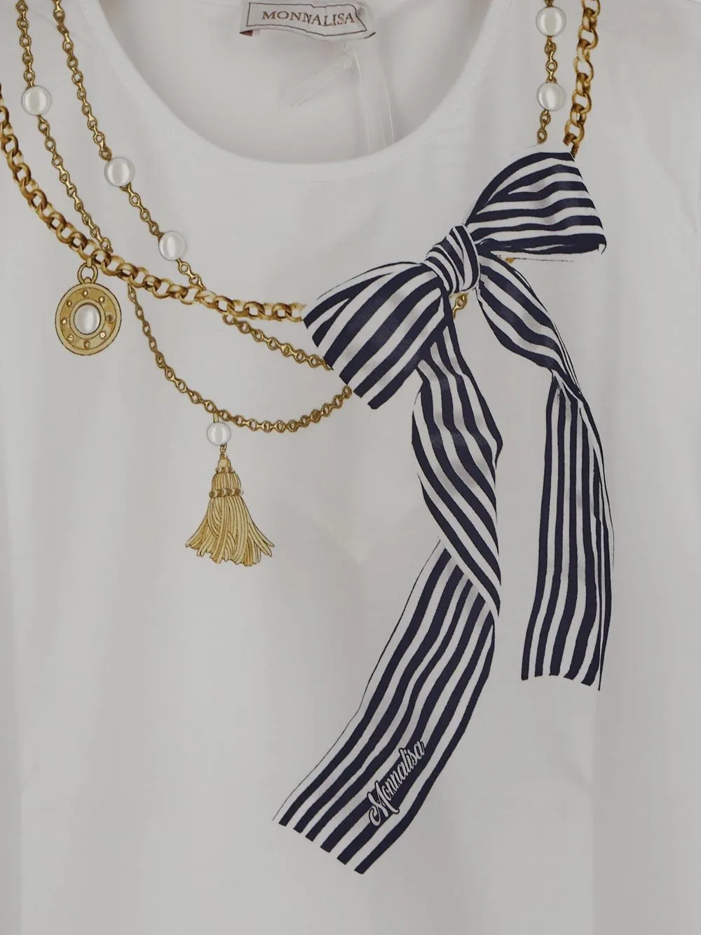 Monnalisa Chain-Detailed Bow-Printed Crewneck T-Shirt