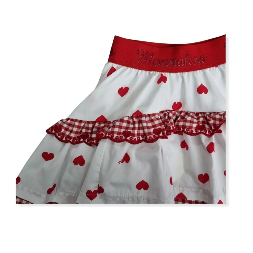 Monnalisa Heart-Printed Ruffled Skirt