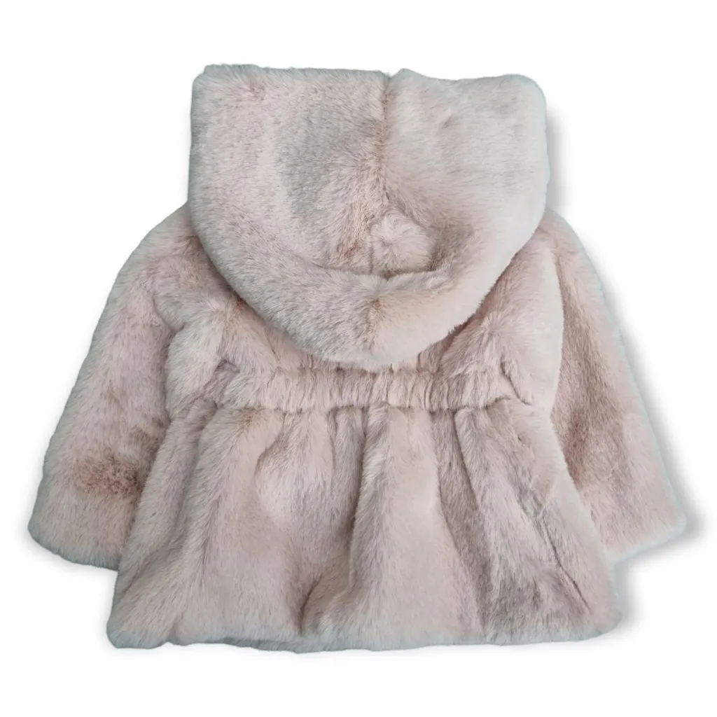 Monnalisa Faux-Fur Long-Sleeved Hooded Coat