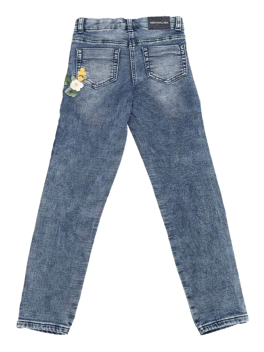 Monnalisa Floral Embroidered Denim Jeans