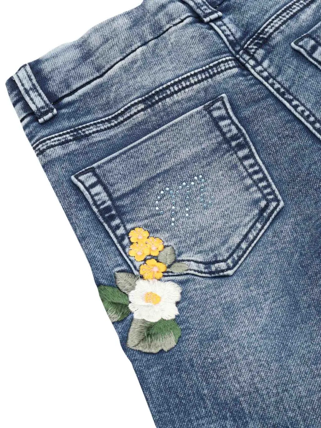 Monnalisa Floral Embroidered Denim Jeans